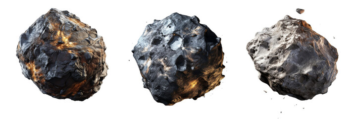 Collection of asteroid isolated on transparent or white background