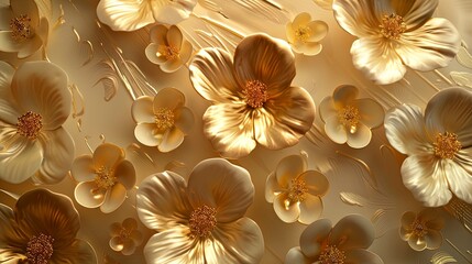 Wall Mural - Beautiful voluminous flowers, stucco molding on a plaster wall.