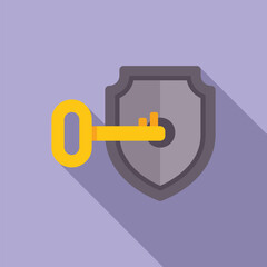 Poster - Flat design of a gold key in front of a shield symbolizing secure access