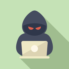 Wall Mural - Digital illustration of a faceless figure in a hood using a laptop, symbolizing online anonymity and cybersecurity
