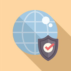 Wall Mural - Illustration of a global security concept with cybersecurity protection, shield icon, and digital privacy technology in a flat design vector illustration
