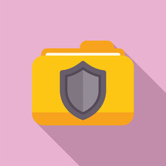 Poster - Stylish flat design of a yellow folder with a shield icon, depicting data protection, on a soft pink backdrop