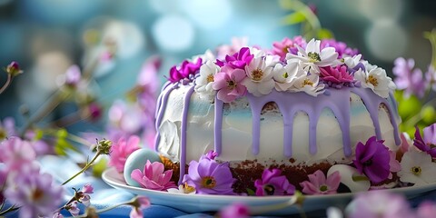 Wall Mural - Easter cake adorned with flowers in a beautiful display. Concept Easter Celebration, Floral Decorations, Cake Decorating, Springtime Treats, Holiday Desserts