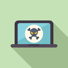 Poster - illustration of a laptop with a skull and crossbones virus alert on the screen, symbolizing cyber se