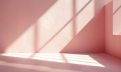 Poster - 3D rendering of a pink empty room with soft shadows and light, close up, copy space concept. The rendering is in the style of an empty room with pink walls and soft shadows from a light source