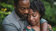 © ADDICTIVE STOCK - Middle age african couple embracing in nature. Generative AI image