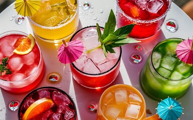 Colorful cocktails close up