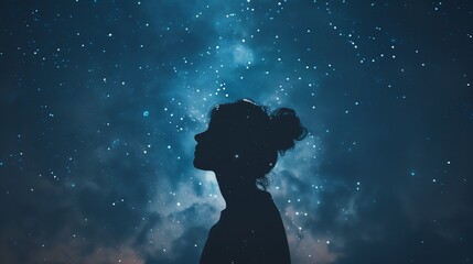 a person standing in front of a sky filled with stars