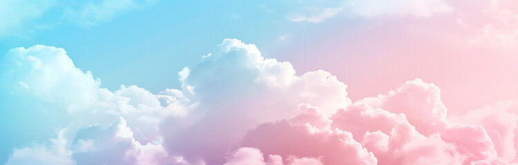 Poster - Beautiful pastel colored sky with clouds background for a creative design concept, with soft color blending and pastel shades, in a high resolution photographic style, with insanely detailed work
