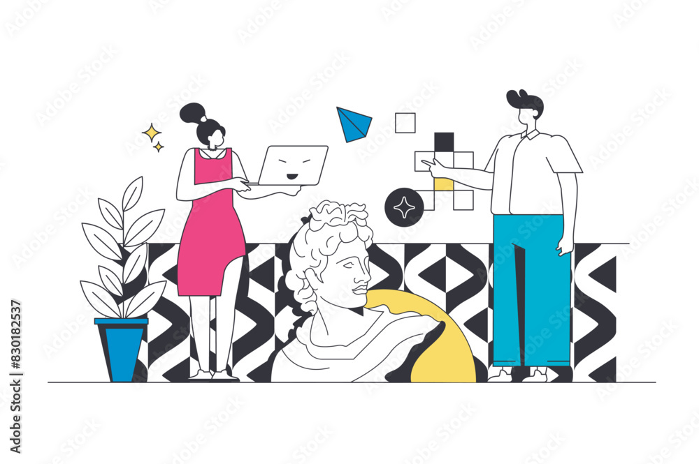 Designer agency outline web concept in modern flat line design ...
