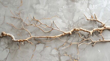 Wall Mural - Old wooden branches on the background of a plastered wall, crystal.