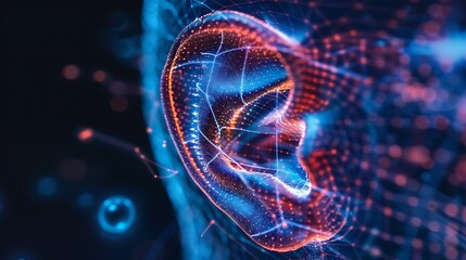 A high-definition hologram of a human ear showcasing the auditory system