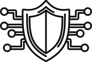 Fototapete - Digital security shield icon with cybersecurity protection technology, circuit, and internet safety vector illustration for online privacy and data protection