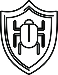Poster - Modern vector illustration of a black and white cybersecurity shield emblem icon for digital technology and internet safety. Antivirus protection. Privacy. And data security. Viruses. Hackers