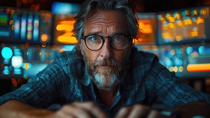 A man with glasses typing on a keyboard