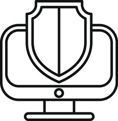 Poster - Vector illustration of computer security icon with shield symbol, representing cybersecurity and digital protection technology, in flat line art design for internet safety and network defense
