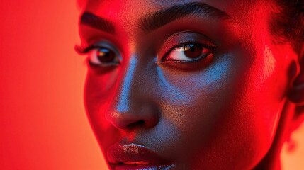 Poster - woman's red face skin, highlighted by soft studio lighting