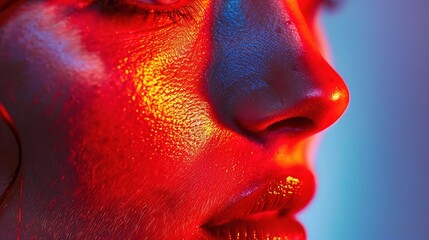 Poster - woman's red face skin, highlighted by soft studio lighting