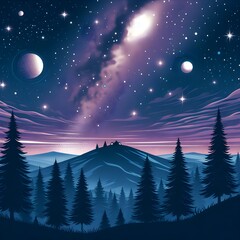 Wall Mural - landscape with stars