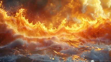 Wall Mural - Surreal scene of fiery and watery waves intermingling in abstract form in