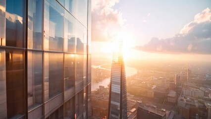 Poster - The glass shard of a skyscraper in Londons cityscape, A high-rise building with a glass facade and impressive skyline views