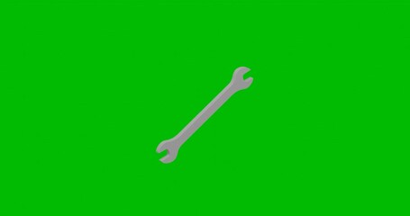 Poster - Animation of rotation of a white wrench symbol with shadow. Simple and complex rotation. Seamless looped 4k animation on green chroma key background