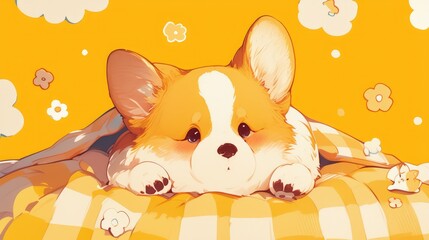 Wall Mural - Adorable Corgi 2d Banner Label