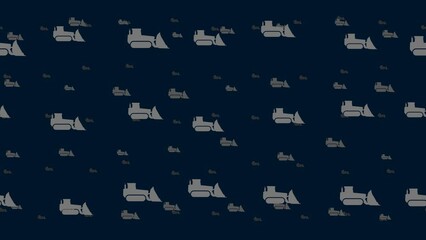 Poster - Bulldozer symbols float horizontally from left to right. Parallax fly effect. Floating symbols are located randomly. Seamless looped 4k animation on dark blue background