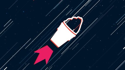 Poster - Ice cream symbol flies through the universe on a jet propulsion. The symbol in the center is shaking due to high speed. Seamless looped 4k animation on dark blue background with stars