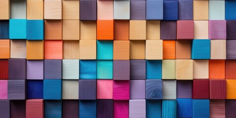 Colorful wooden blocks aligned 