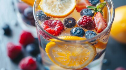 Aufkleber - A refreshing glass of fruit-infused water with slices of citrus fruits and berries, inviting hydration and vitality.