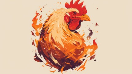 Poster - Illustration of a fiery logo for a Fried Chicken Restaurant