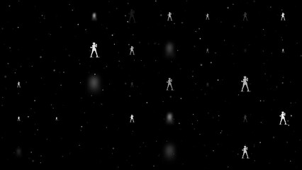 Poster - Template animation of evenly spaced boxer girl symbols of different sizes and opacity. Animation of transparency and size. Seamless looped 4k animation on black background with stars