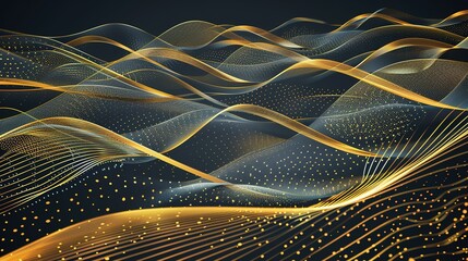 Poster - Golden swirls and particles dance on a dark canvas - abstract art background