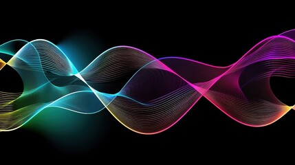 Poster - Bright abstract wave pattern with gradient colors on black background