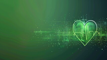 Poster - Bright digital illustration of heartbeat with ECG pulse on dark green background
