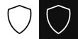© Vector - Shield interrogation icon set. Privacy guarantee shield vector icon in safety guard strong shield shape icon. Secure safeguard web sign.