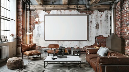 Aufkleber - Modern room interior design with white wall, background poster, floor frame, blank concept, empty up home mock style, furniture template, picture mockup canvas, decoration