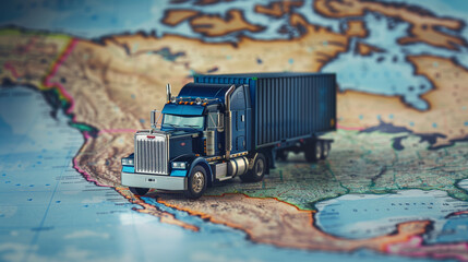 blue truck on the background of the map