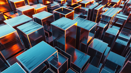 Fototapete - A vast stock of rectangular metal pipes in an industrial warehouse.