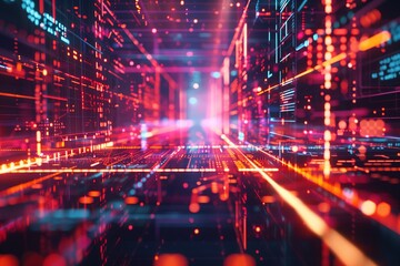 Poster - Digital technology network, futuristic communication connect. Science light abstract background space. Tech computing cyberspace concept future, information internet data.
