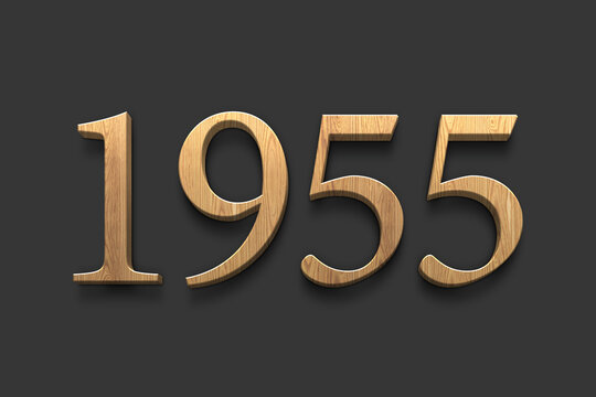 3D wooden logo of number 1955 on dark grey background.