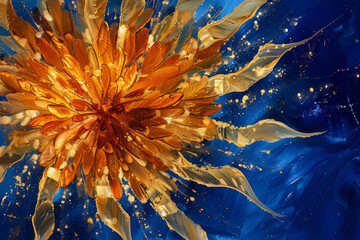 Wall Mural - A painting of a flower with gold and blue colors