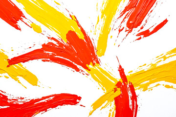 Canvas Print - Abstract Red and Yellow Paint Splatter on White Background