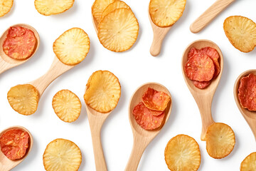 Wall Mural - Crispy Cassava Chips in Wooden Spoons