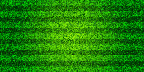 Soccer playing field with green grass. Football pitch background with stripes. Sports ground, stadium with fake or natural grass. Vector illustration