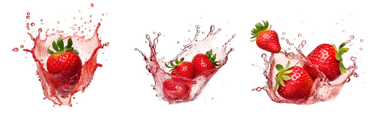 Wall Mural - Collection of delicious strawberries juice splash isolated on transparent or white background