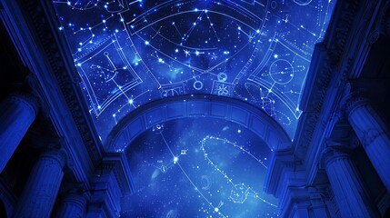 Wall Mural - a celestial entablature with intricate astronomical symbols and star patterns evokes timeless cosmic
