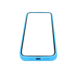 Poster - Phone mockup with white screen, modern smartphone case. Clear empty frame, digital technology for online app. Bright colorful vertical display, angle tilt perspective., transparent PNG