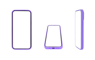 Poster - Phone mockup with white screen, case design. Modern smartphone, clear empty frame, technology for digital app. Bright colorful vertical display, angle tilt perspective., transparent PNG